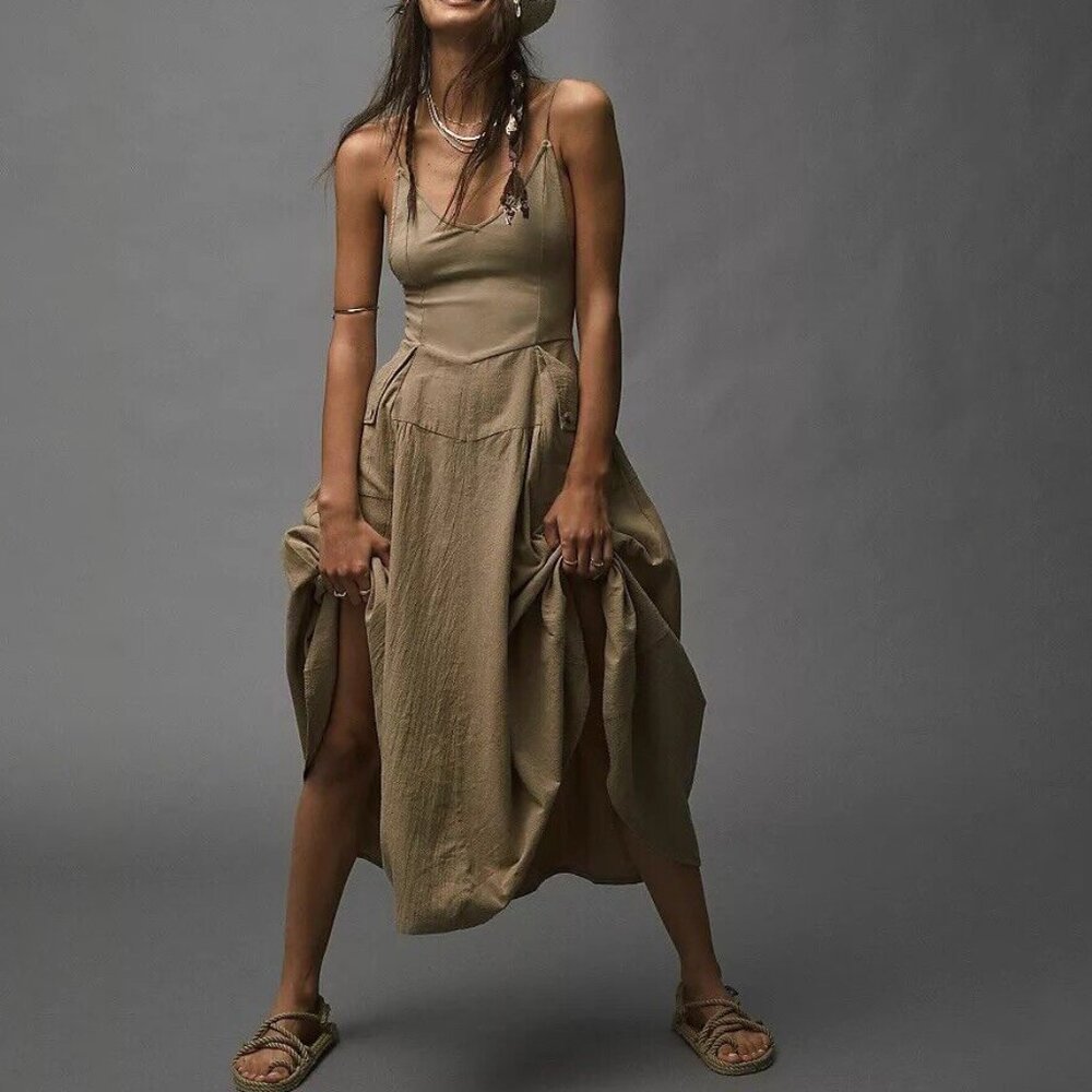 Free People Khaki Soledad Midi Dress